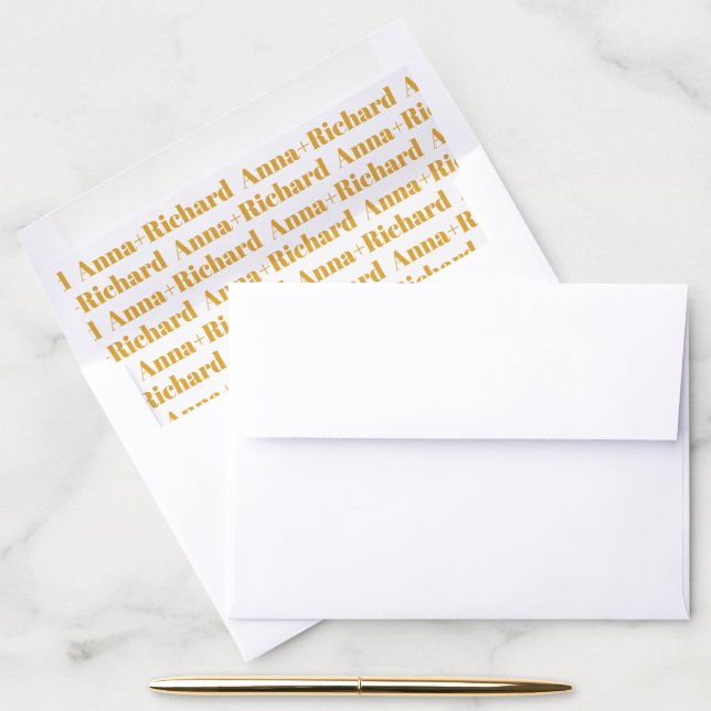 Mustard yellow custom names wedding envelope liner (Desk)