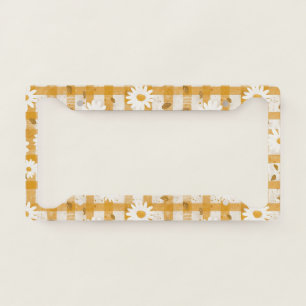 Mustard Yellow Daisy Cream Farmhouse Gingham License Plate Frame