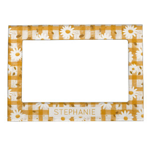 Mustard Yellow Daisy Cream Farmhouse Gingham Magnetic Frame