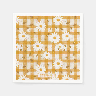 Mustard Yellow Daisy Cream Farmhouse Gingham Napkins