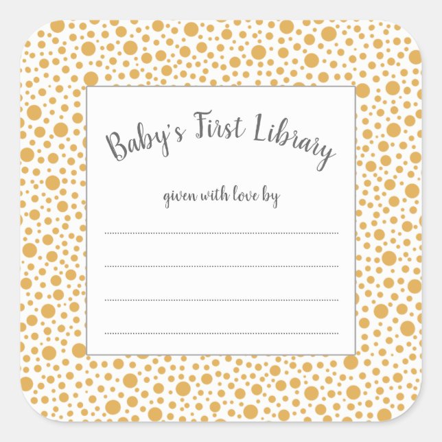 Mustard Yellow Dots neutral baby shower bookplate (Front)