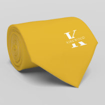 Mustard Yellow Elegant Monogram + Name | One-Sided Neck Tie