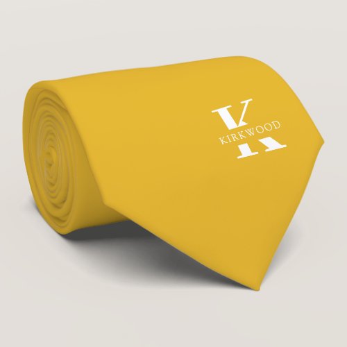 Mustard Yellow Elegant Monogram + Name | One-Sided Neck Tie