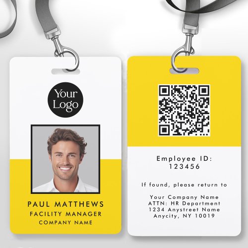Mustard Yellow Employee Photo Company ID  Badge