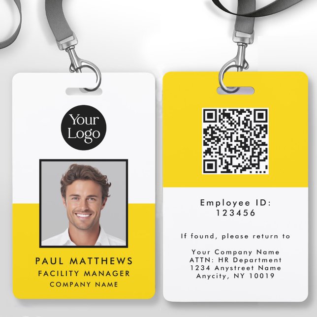 Mustard Yellow Employee Photo Company ID  Badge (A bright colorful employee ID badge to personalize with your desired info.)