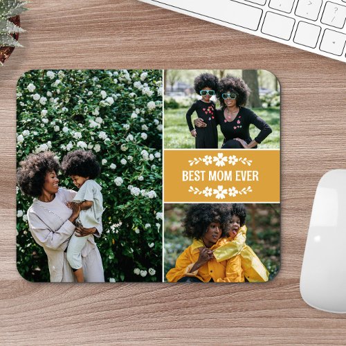 Mustard Yellow Floral Best Mom Ever Photo Collage Mouse Pad