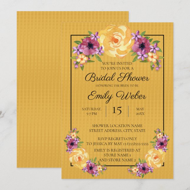 Mustard Yellow Floral Bridal Shower Invite (Front/Back)
