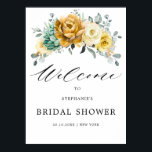 Mustard Yellow Floral Sage Bridal Shower Welcome Poster<br><div class="desc">Modern elegant spring / midsummer bridal shower welcome poster features a bouquet of soft watercolor mustard yellow roses / peonies with greenery lush green leaves / botanical leaves / eucalyptus / succulents. Please find more matching designs and variations from my "blissweddingpaperie" store. And feel free to contact me for further...</div>