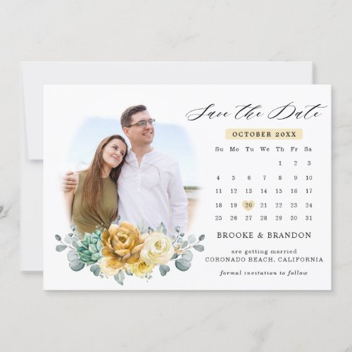 Mustard Yellow Floral Sage calendar Save The Date