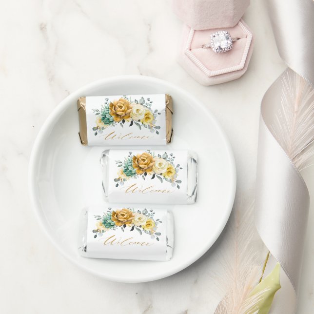 Mustard Yellow Floral Sage Greenery Bridal Shower Hershey's Miniatures (Wedding)