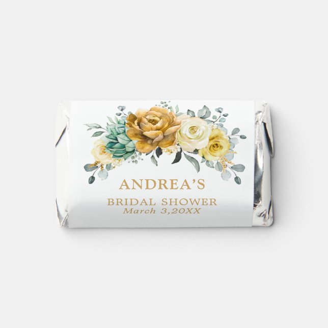 Mustard Yellow Floral Sage Greenery Bridal Shower Hershey's Miniatures (Front)