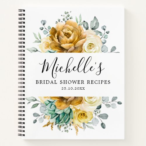 Mustard Yellow Floral Sage Greenery Bridal Shower Notebook