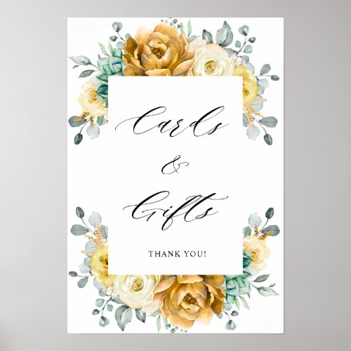 Mustard Yellow Floral Sage Greenery Cards  Gifts Poster