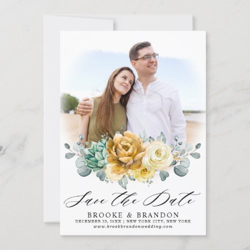 Mustard Yellow Floral Sage Greenery Modern Photo S Save The Date