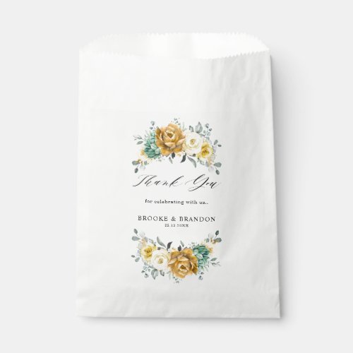 Mustard Yellow Floral Sage Greenery Modern Wedding Favor Bag