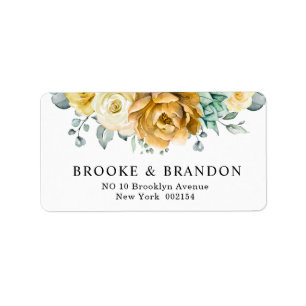 Mustard Yellow Floral Sage Greenery Modern Wedding Label