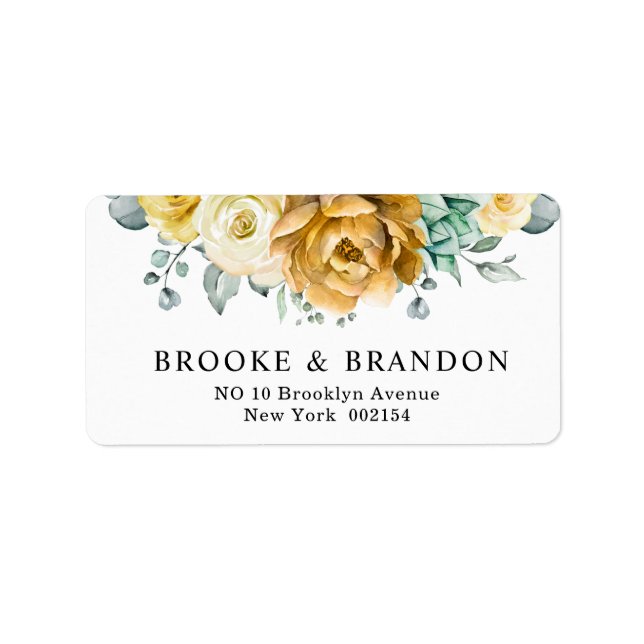Mustard Yellow Floral Sage Greenery Modern Wedding Label (Front)