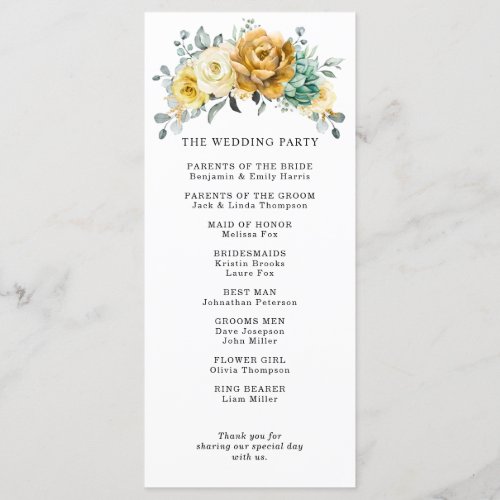 Mustard Yellow Floral Sage Greenery Modern Wedding Program