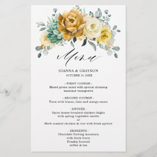Mustard Yellow Floral Sage Greenery Wedding Menu