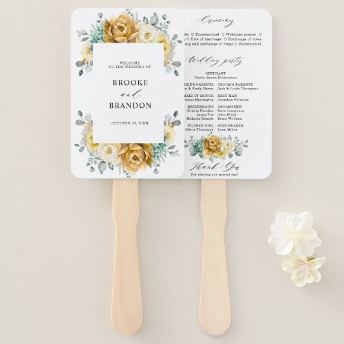 Mustard Yellow Floral Sage Modern Wedding Program Hand Fan