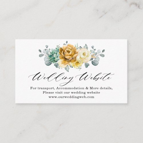 Mustard Yellow Floral Sage Modern Wedding Website Enclosure Card