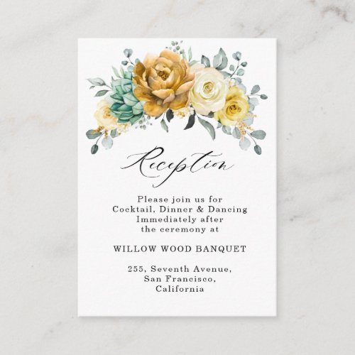 Mustard Yellow Floral Sage Wedding Reception Enclosure Card
