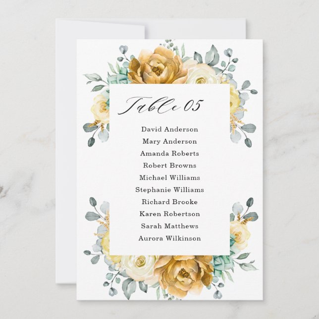 Mustard Yellow Floral Sage Wedding Seating Chart Invitation (Front)