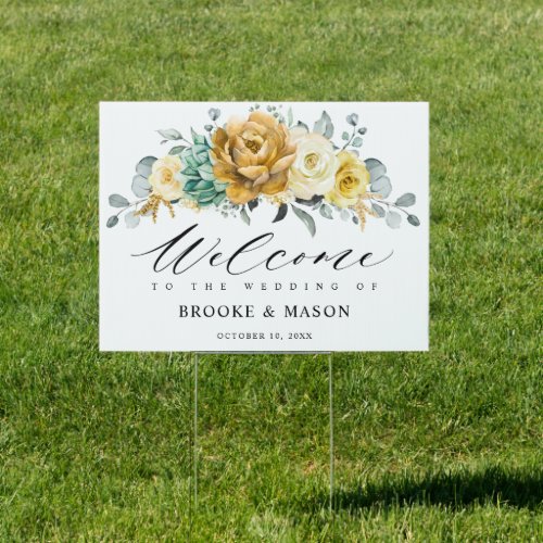 Mustard Yellow Floral Sage Wedding Welcome Sign