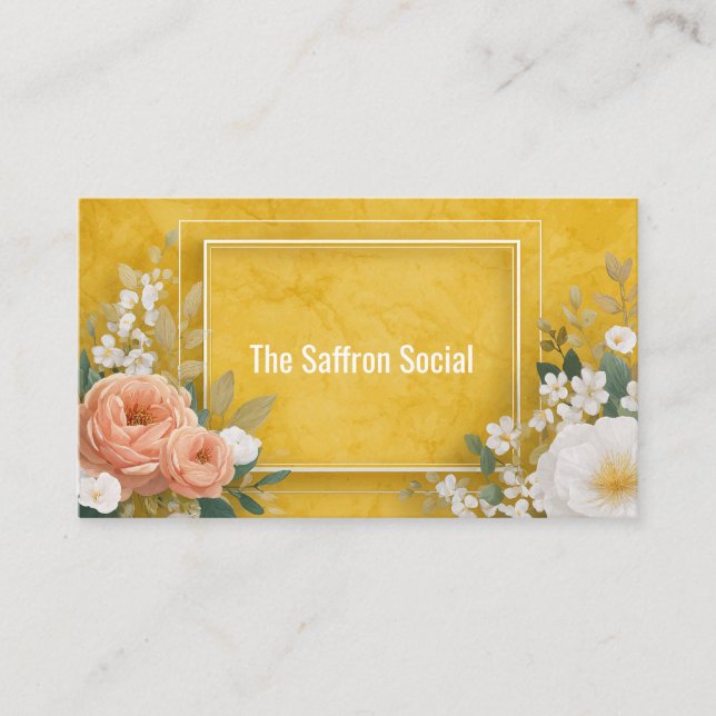 Mustard Yellow Floral Watercolor Geometric Rose Business Card (Front)