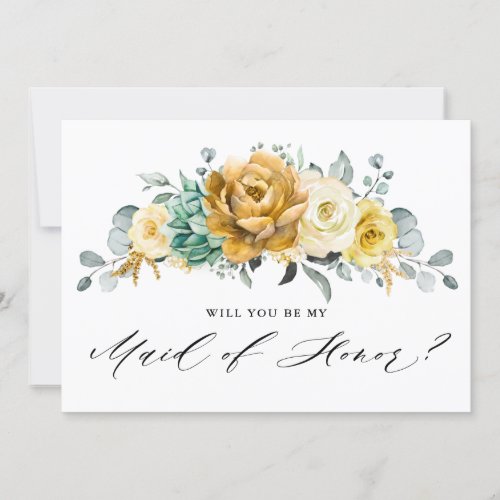 Mustard Yellow Floral Will you be my Maid of Honor Invitation