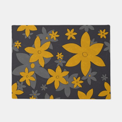 Mustard yellow flowers on dark grey and vines doormat
