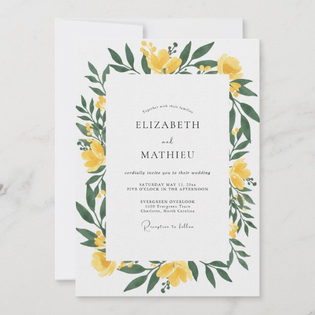 Mustard Yellow Foliage Eucalyptus Wedding Invitation (Front)