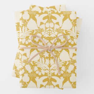Mustard Yellow Folk Art Otomi Symmetrical Pattern Wrapping Paper Sheets