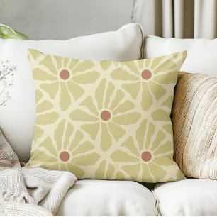 Mustard Yellow Funky Boho Hand Drawn Flowers  Throw Pillow