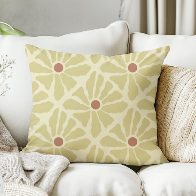 Mustard Yellow Funky Boho Hand Drawn Flowers  Throw Pillow (Creator Uploaded)