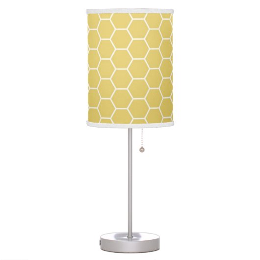 Mustard Yellow Geometric Honeycomb Hexagon Pattern Table Lamp (Left)