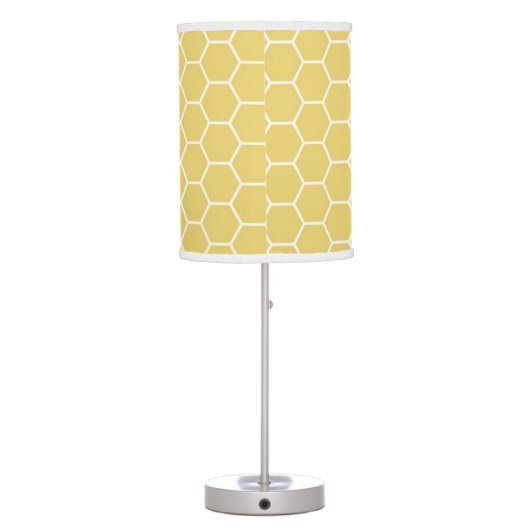 Mustard Yellow Geometric Honeycomb Hexagon Pattern Table Lamp (Back)