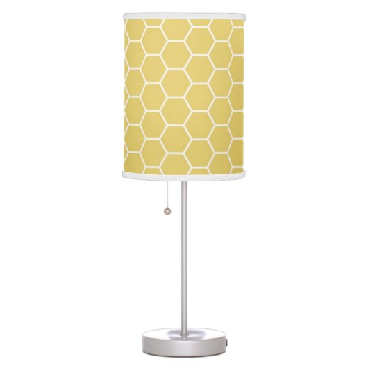 Mustard Yellow Geometric Honeycomb Hexagon Pattern Table Lamp (Right)