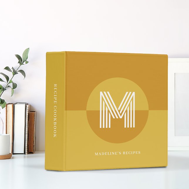 Mustard Yellow Geometric Monogram Kitchen Recipe 3 Ring Binder (Creator Uploaded)