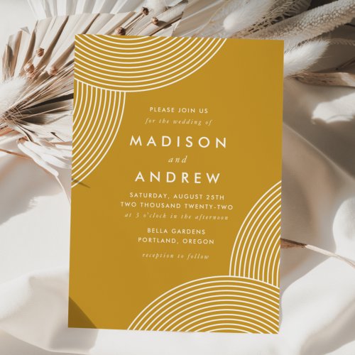 Mustard Yellow Geometric Swirl Wedding Invitation