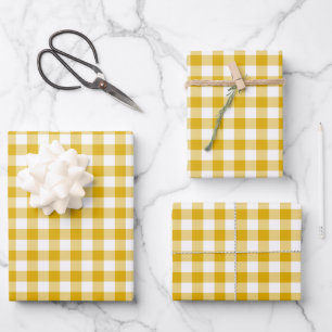 Mustard Yellow Gingham Retro Color Wrapping Paper Sheets