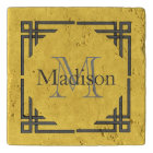 Mustard Yellow Gray Geometric Border Monogram Name