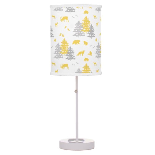 Mustard Yellow Gray Woodland Forest Animals  Table Lamp