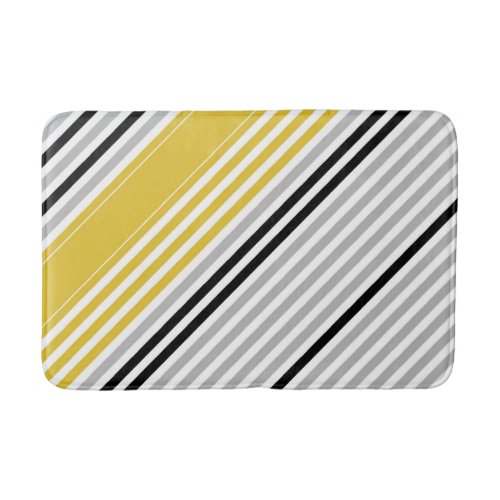 Mustard yellow grey black white stripes bath mat