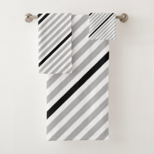 Mustard yellow, grey, black, white stripes bath towel set