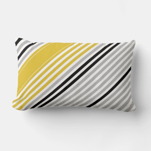 Mustard yellow grey black white stripes lumbar pillow