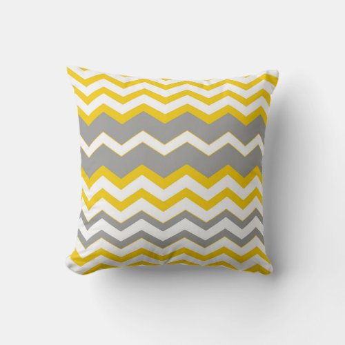 Mustard yellow grey white zig zag lines modern throw pillow