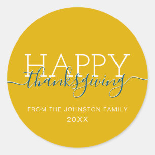 Mustard yellow Happy thanksgiving Classic Round Sticker