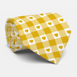 Mustard Yellow Heart Plaid Retro Color Neck Tie