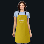 Mustard Yellow Homemade with Love Your Kitchen Apron<br><div class="desc">Let's get baking. Customize the Name on this personalized apron. Seen here in mustard yellow (see other color options). Stylish typography style treatment. Encourage the sweet baker in your life with a special gift. Perfect for baking those holiday Christmas cookies. Featuring the words "Homemade with love" for a unique kitchen...</div>